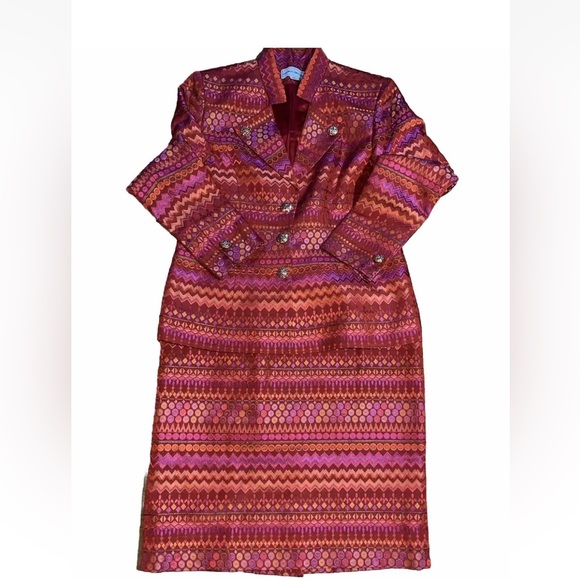 George Simonton 2PC Suit Jacquard Geometric Print Skirt & Jacket SZ 12 - Picture 14 of 14